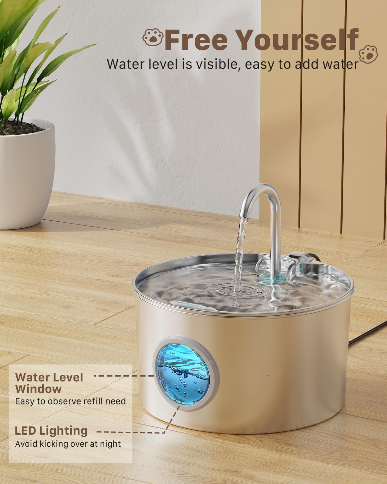 3.2L/2.2L Stainless Steel Cat Dog Water Fountain Pet Drinking Fountain Dispenser