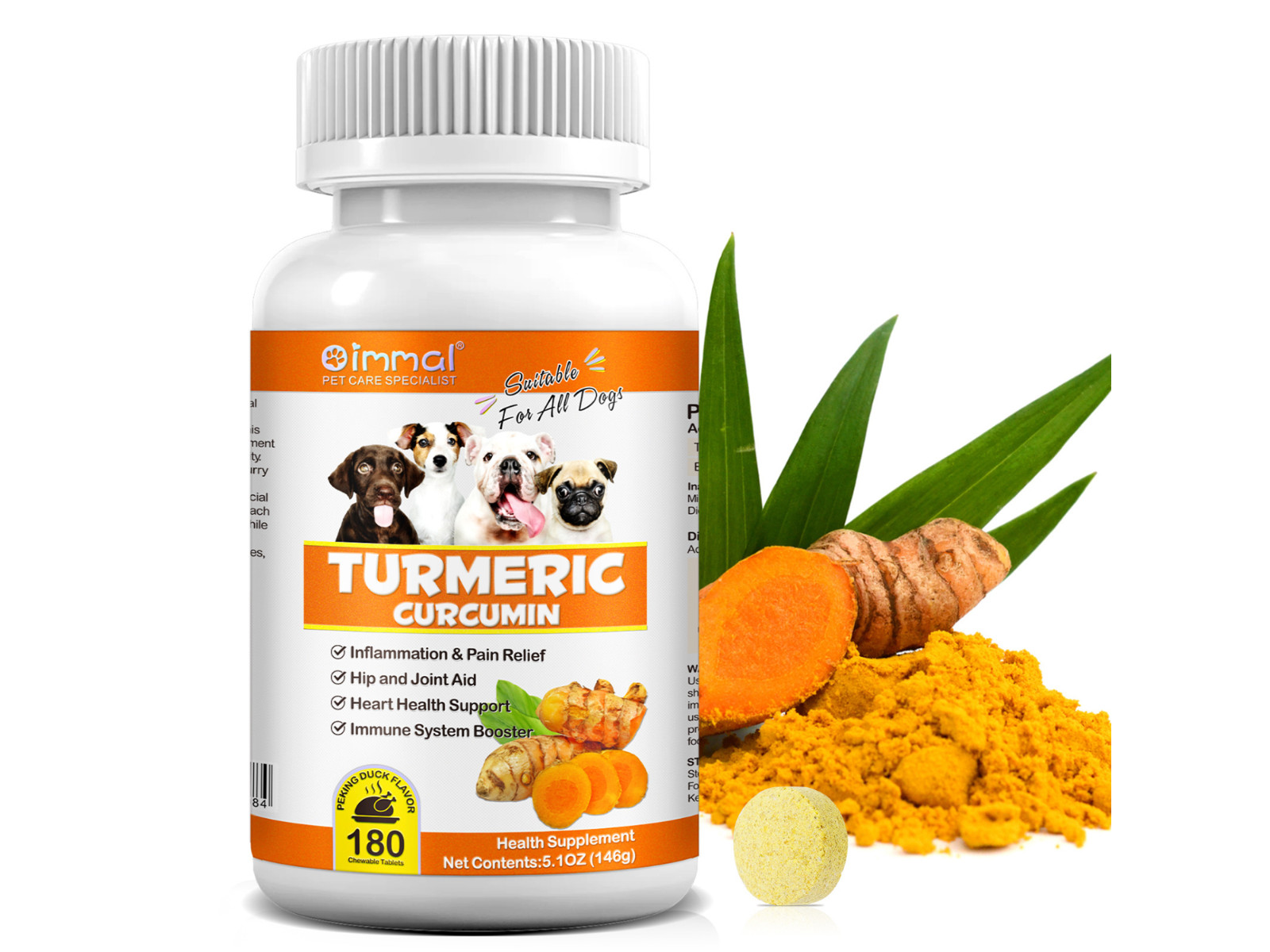 Turmeric Curcumin for Dogs-Inflammation & Pain Relief – Peking Duck Flavor 180CT