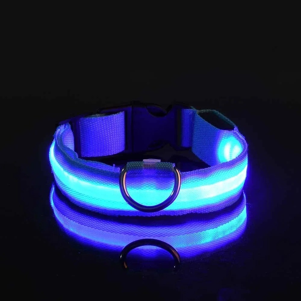 LED Adjustable Dog Collar Blinking Night Flashing Light Up Glow Pets Safety USA
