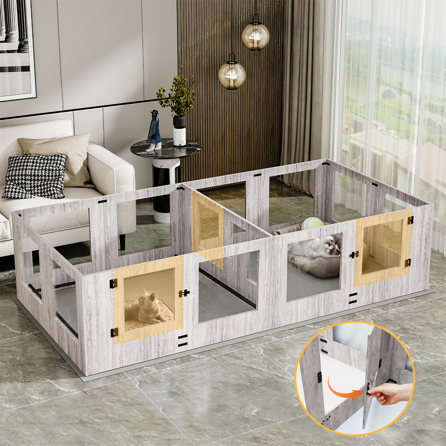 XXXL Large 8/16 Panels Dog Whelping Box Tempered Glass Pet Playpen Kennel w/ Mat