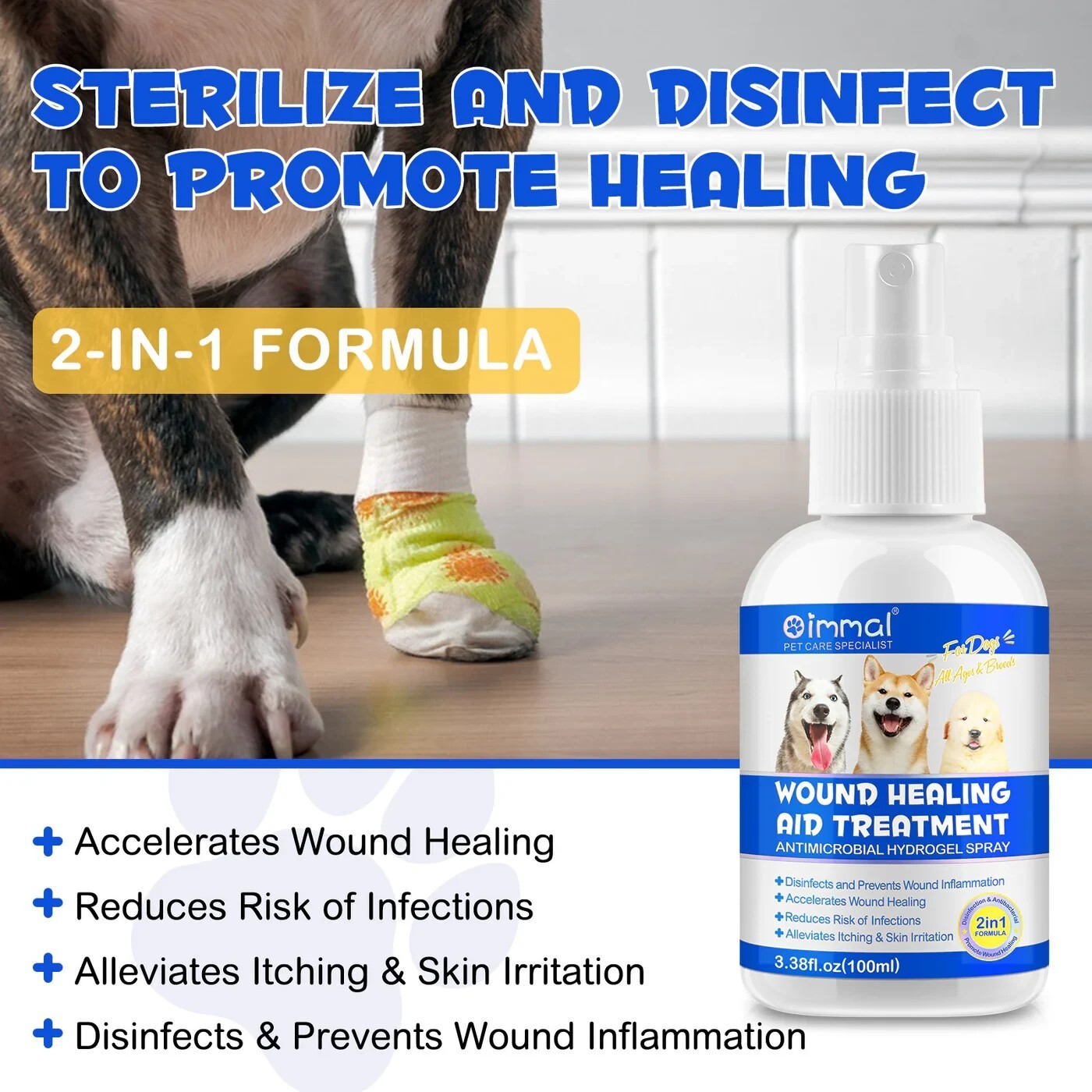 Wound Healing For Dogs Spray Skin Irritation & Itching Lower Infection Risk
