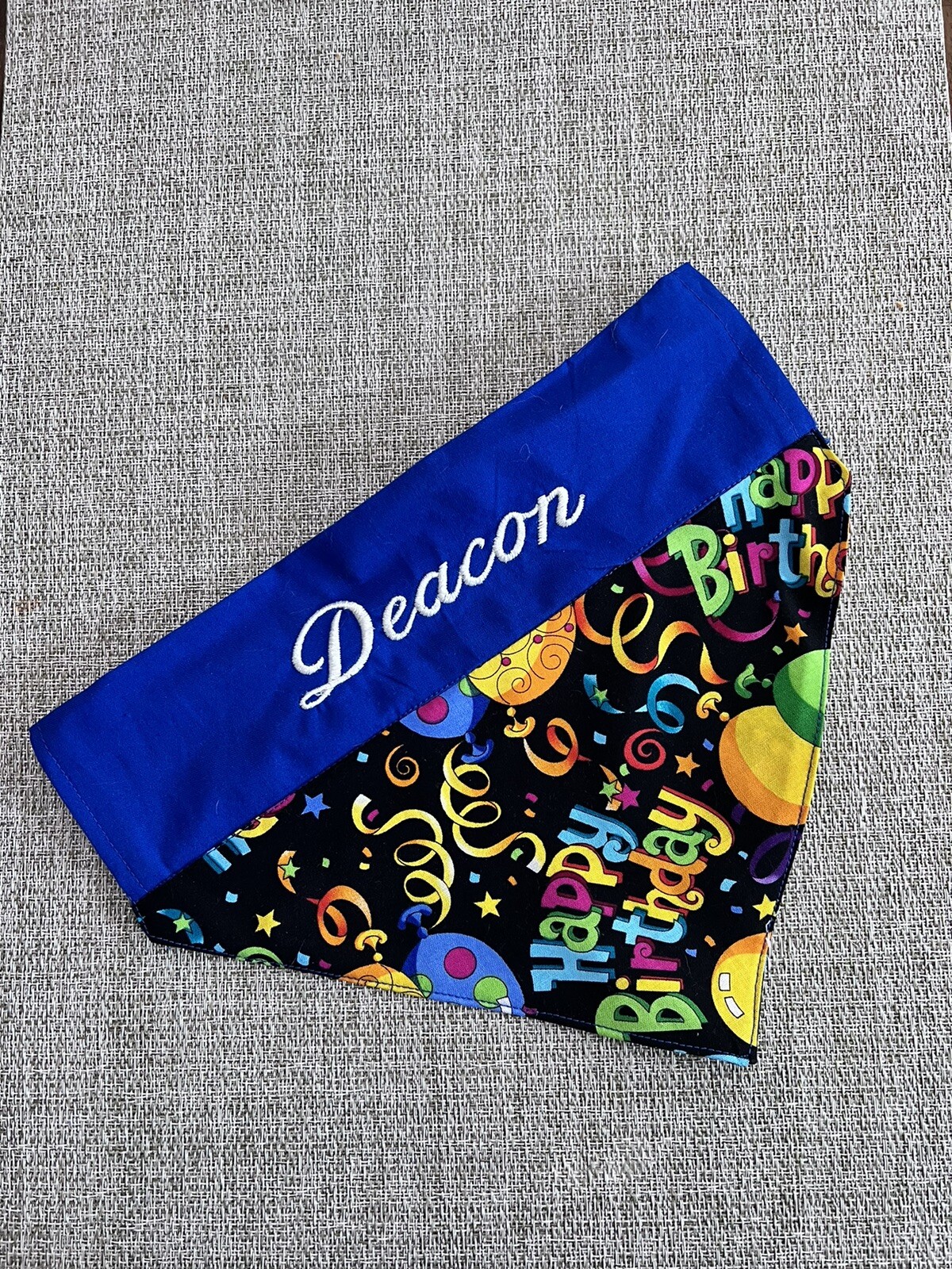 dog bandana over collar made to order, Happy Birthday, Monogram., Personalized