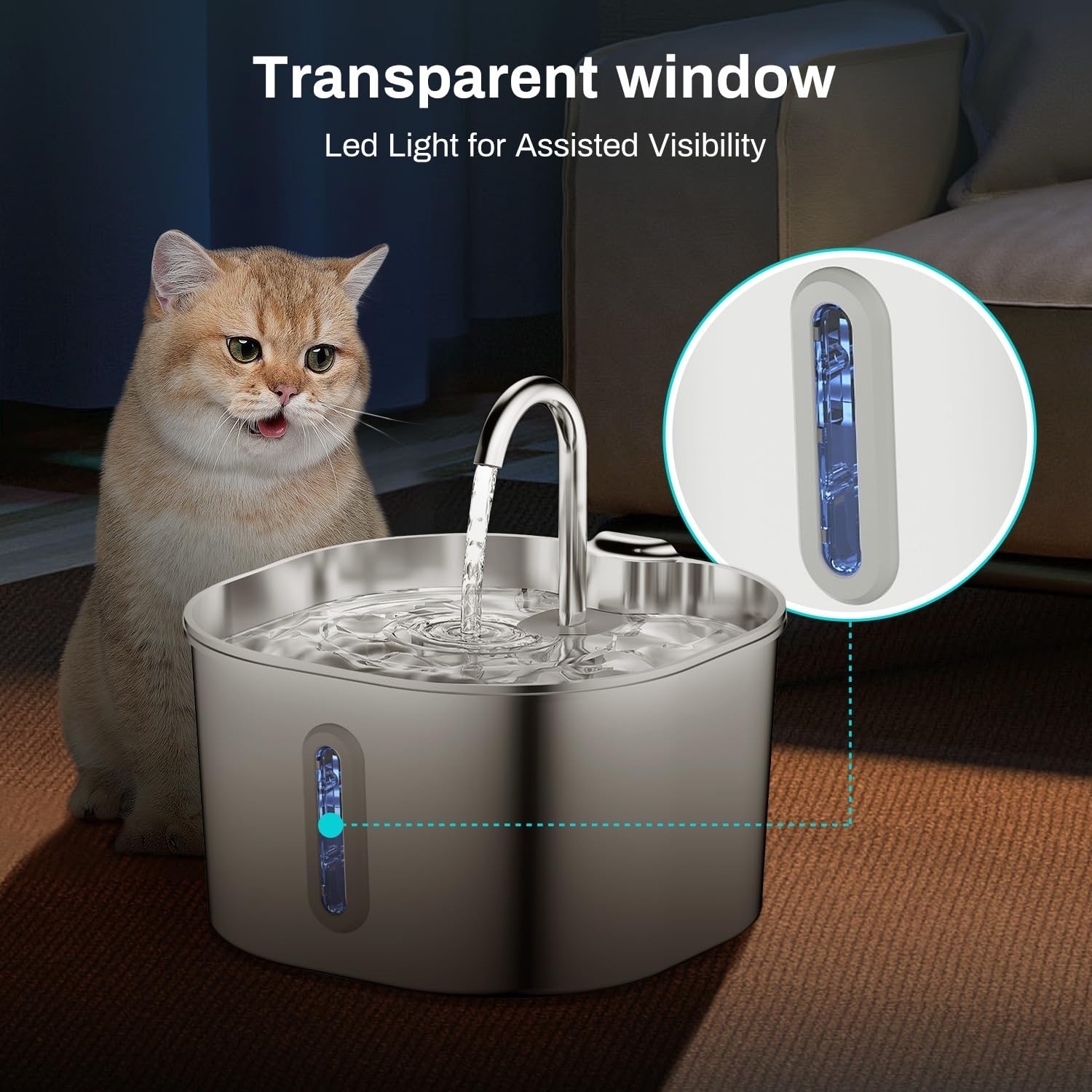 Cat Water Fountain Stainless Steel 74oz/2.2L Automatic Pet Dog Water Fountain