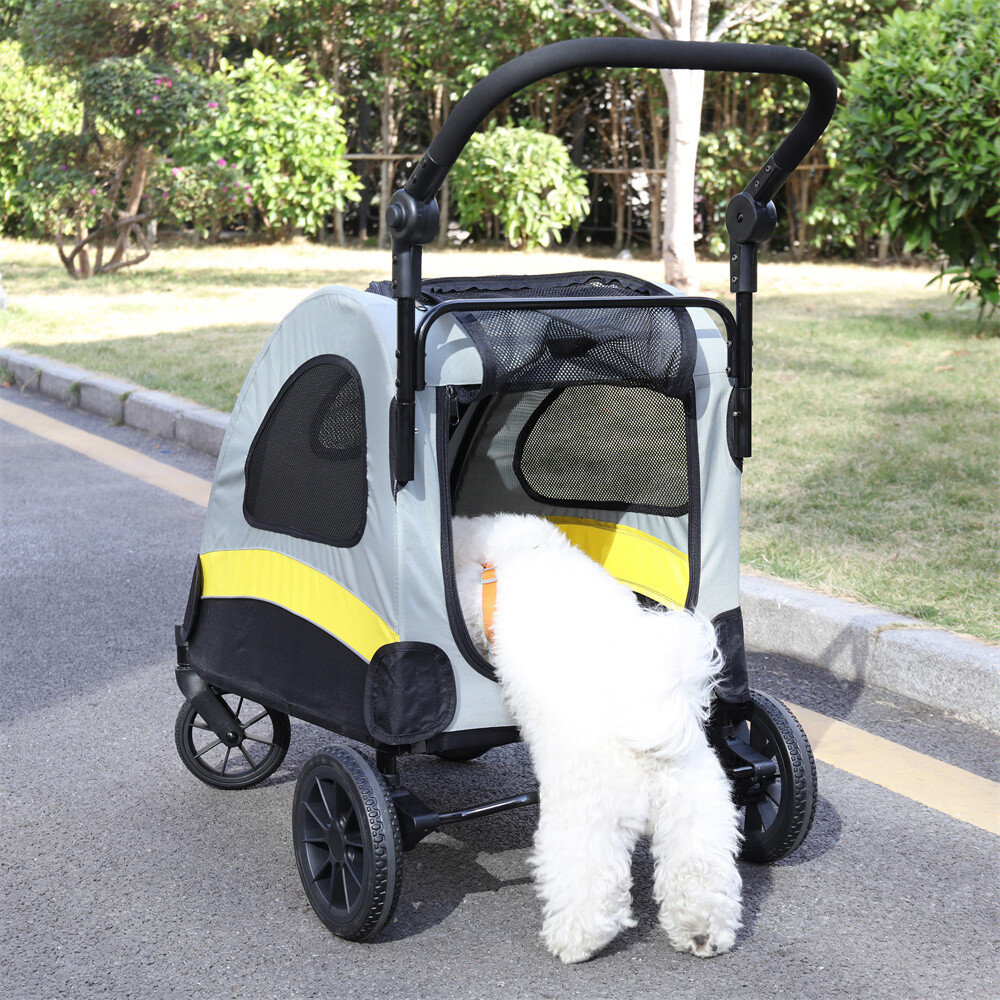4-Wheel Foldable Dog Stroller Premium Heavy Pet Stroller for S/M/L/XL Dogs Cats