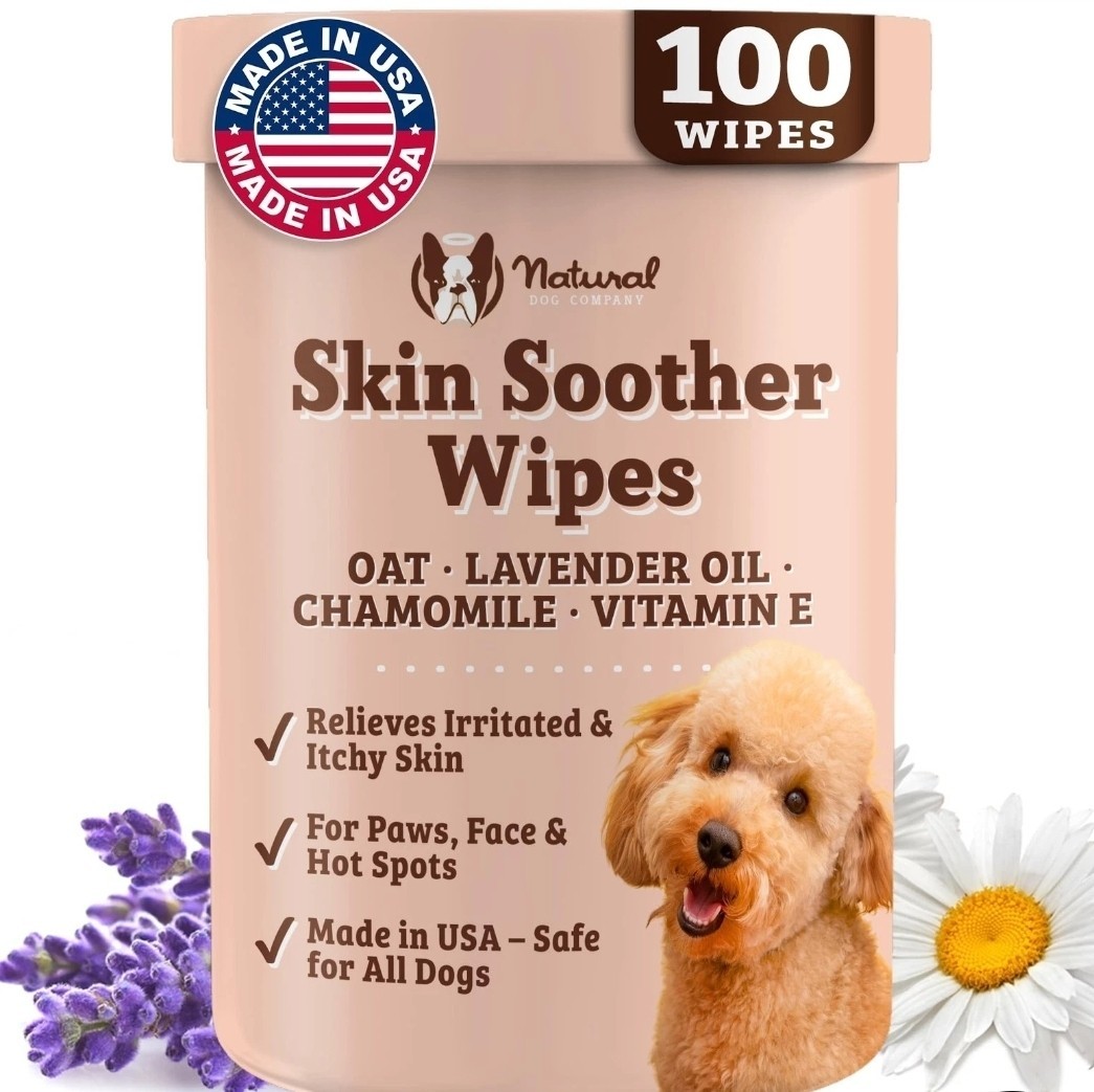 Natural Dog Company Skin Soother Wipes, 100 Count, Pet Wipes for Dogs. New