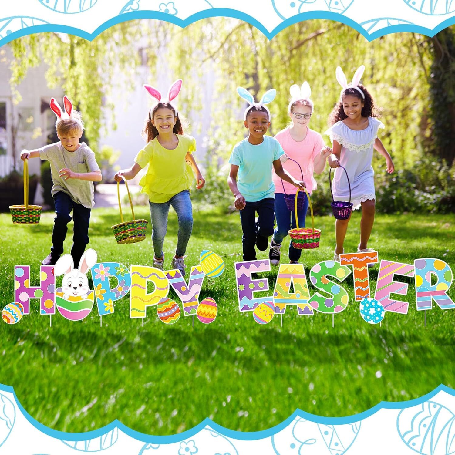 4 Pieces Happy Easter Yard Signs Decorations Outdoor as shown in pictures