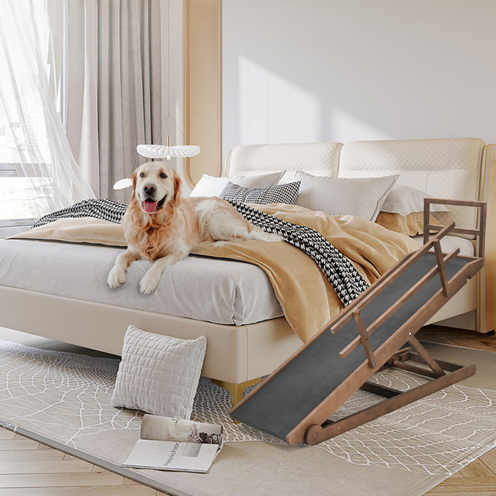 NAIZEA 63″ L Dog Ramp, Extra Large Adjustable Folding Pet Ramp With Side Rails
