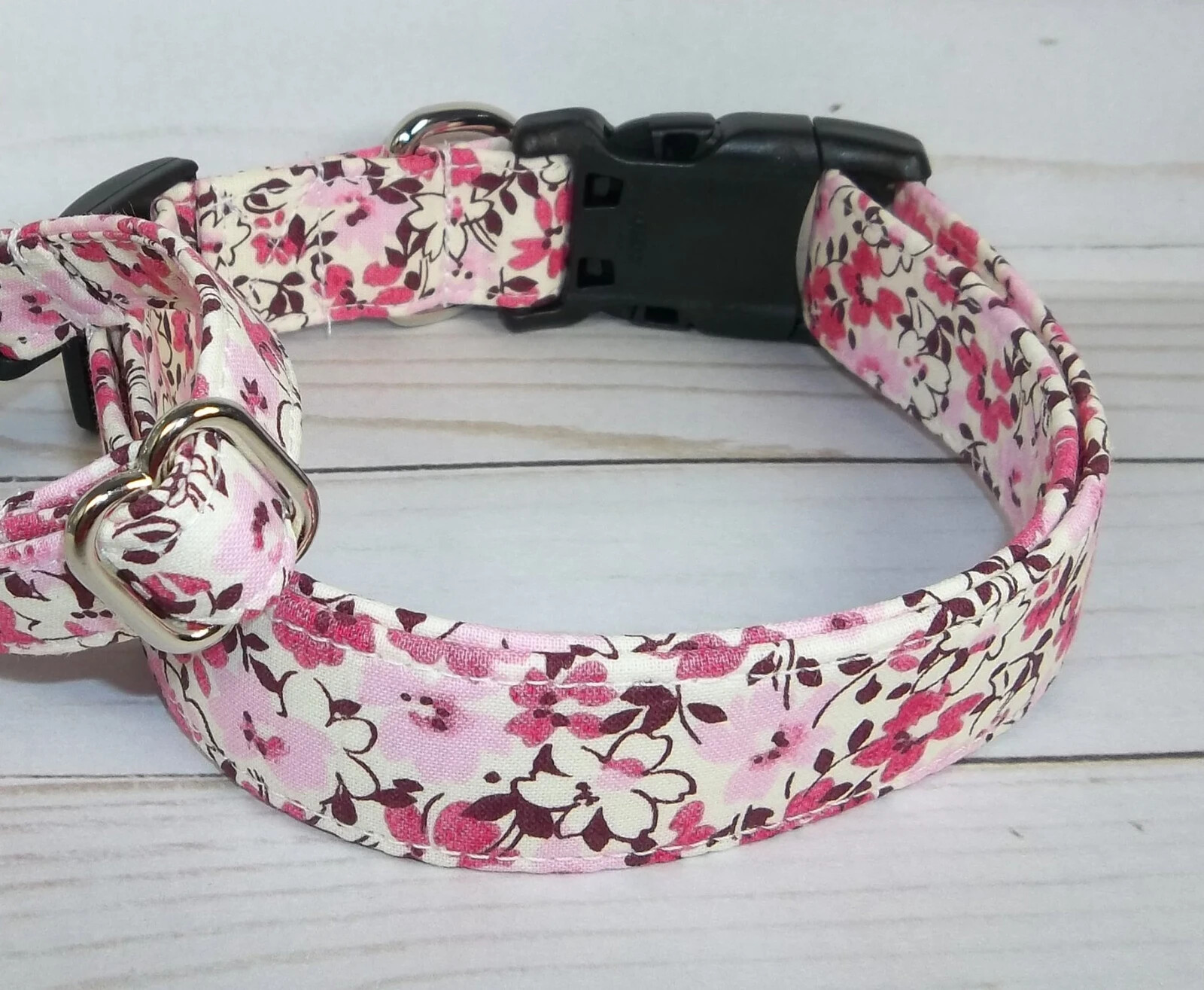 Pink on Pink Flowers Terri’s Dog Collars handmade adjustable floral