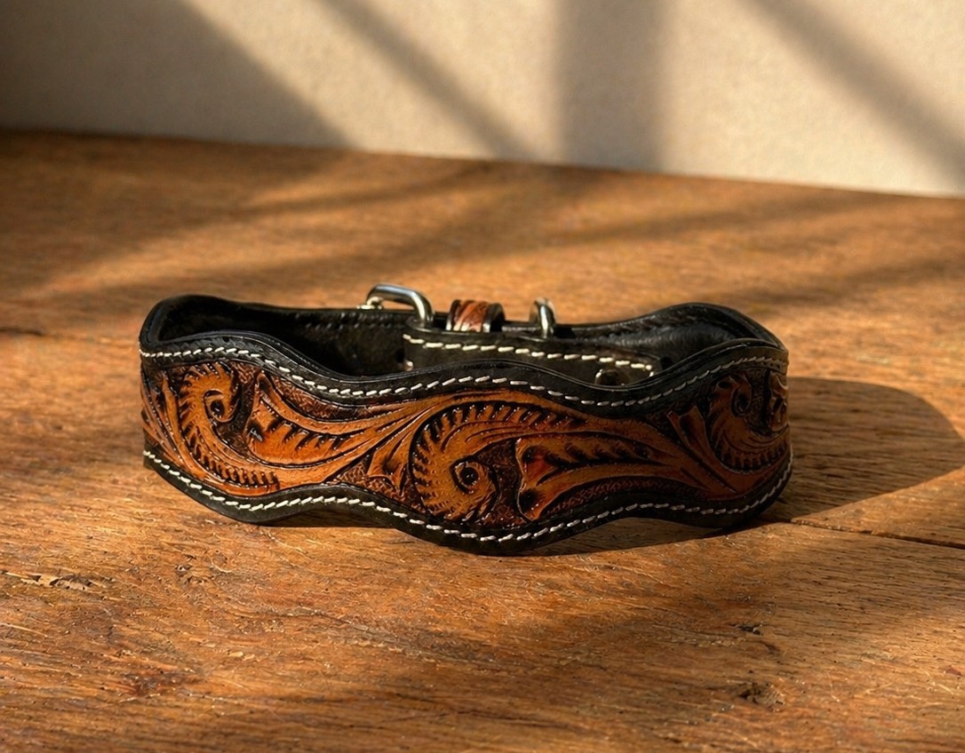 Western Leather Handmade Pet Dog Collar Heavy Duty Hand Tooled Adjustable