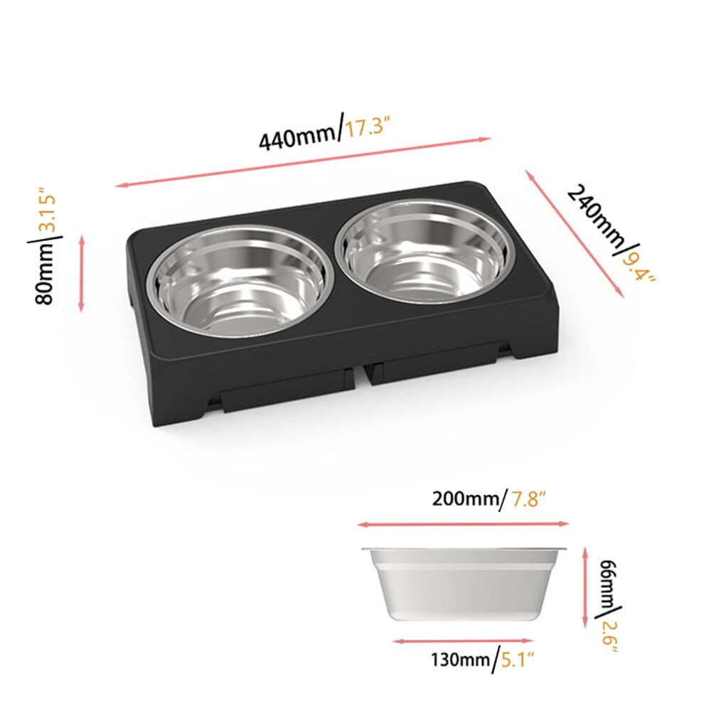 Elevated Dog Bowl Pet Feeder Stainless Steel Raised Food Water Stand W/2 Bowls