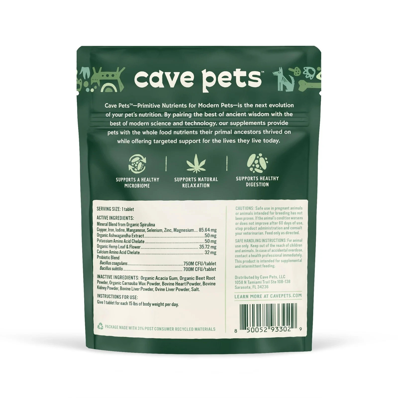 Dog Probiotic Tablets – Digestive & Relaxation Support, Hemp & Glandular, 60