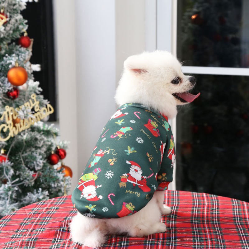 Christmas Dog Shirt Short Sleeve Warm Winter Pet Clothes Santa Print No Hood