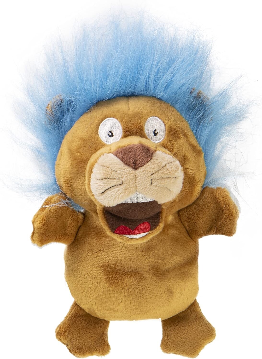 goDog Crazy Hairs Lion Silent Squeak Plush Dog Toy, Chew Guard Technology – Tan