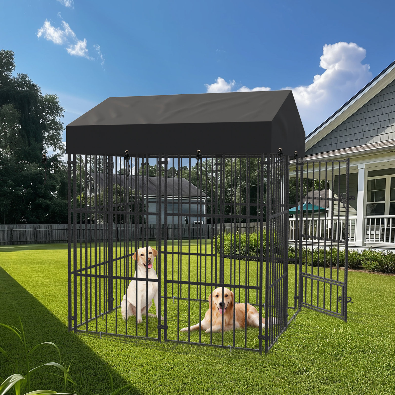 Heavy Duty Dog Kennel Upgrade Antirust Metal Pet Playpen Large Animal Cage House