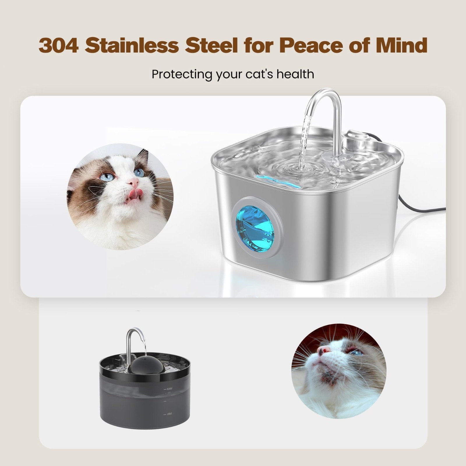 3.2L/2.2L Stainless Steel Cat Dog Water Fountain Pet Drinking Fountain Dispenser