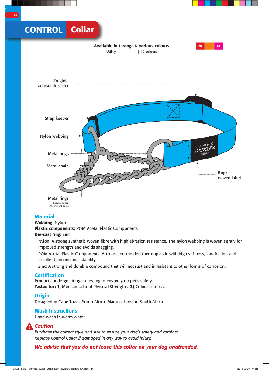 Rogz Dog Obedience Training Collar Reflective S-M-L-XL-XXL