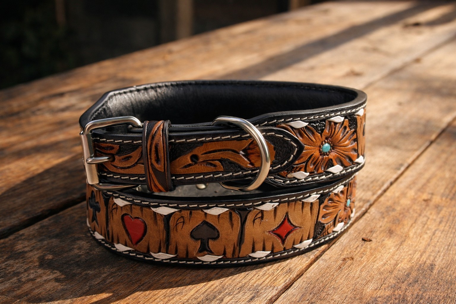 Western Leather Handmade Pet Dog Collar Heavy Duty Hand Tooled Adjustable