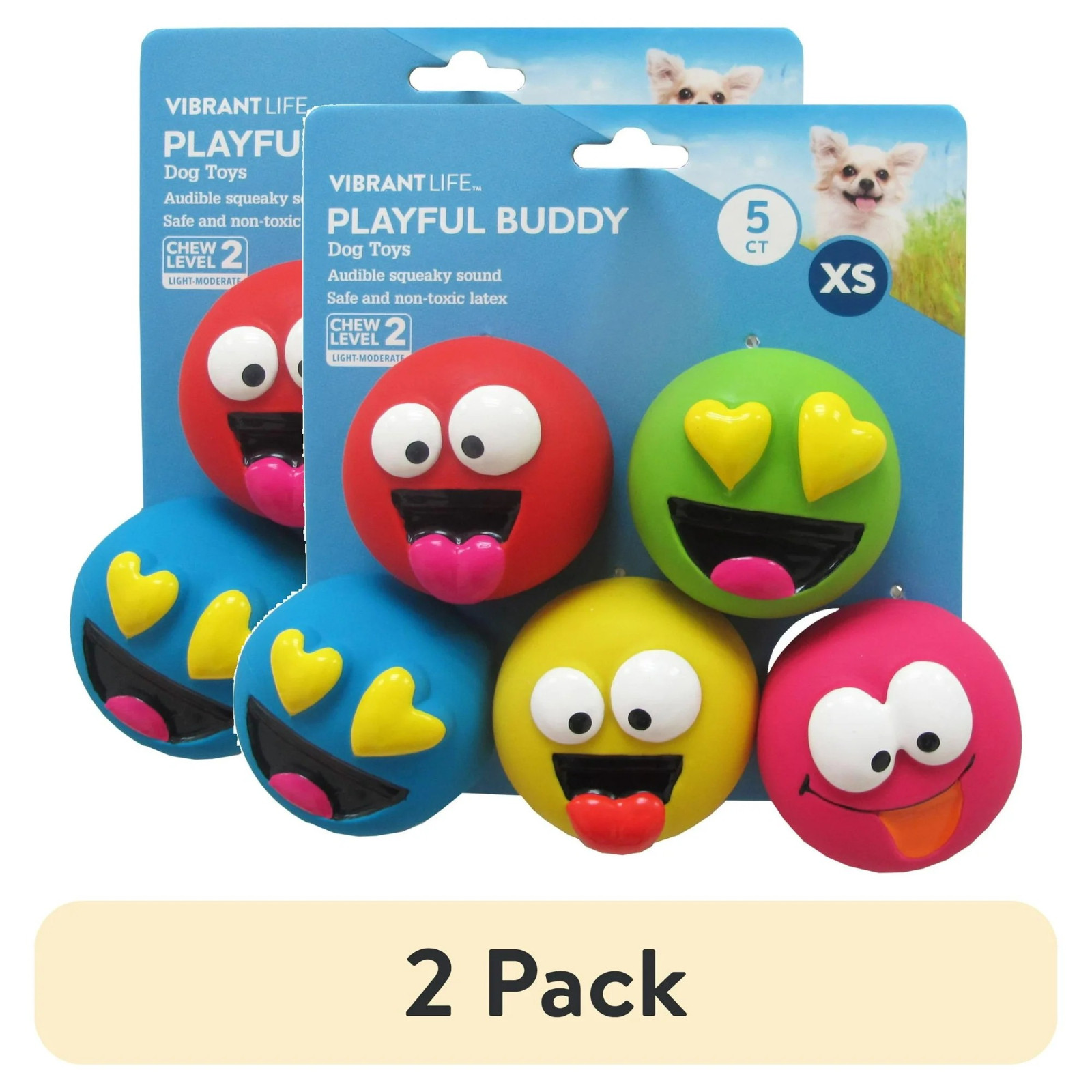 (2 pack) Vibrant Life 5pk EMOTICON LATEX DOG TOY,Comfort Squeak