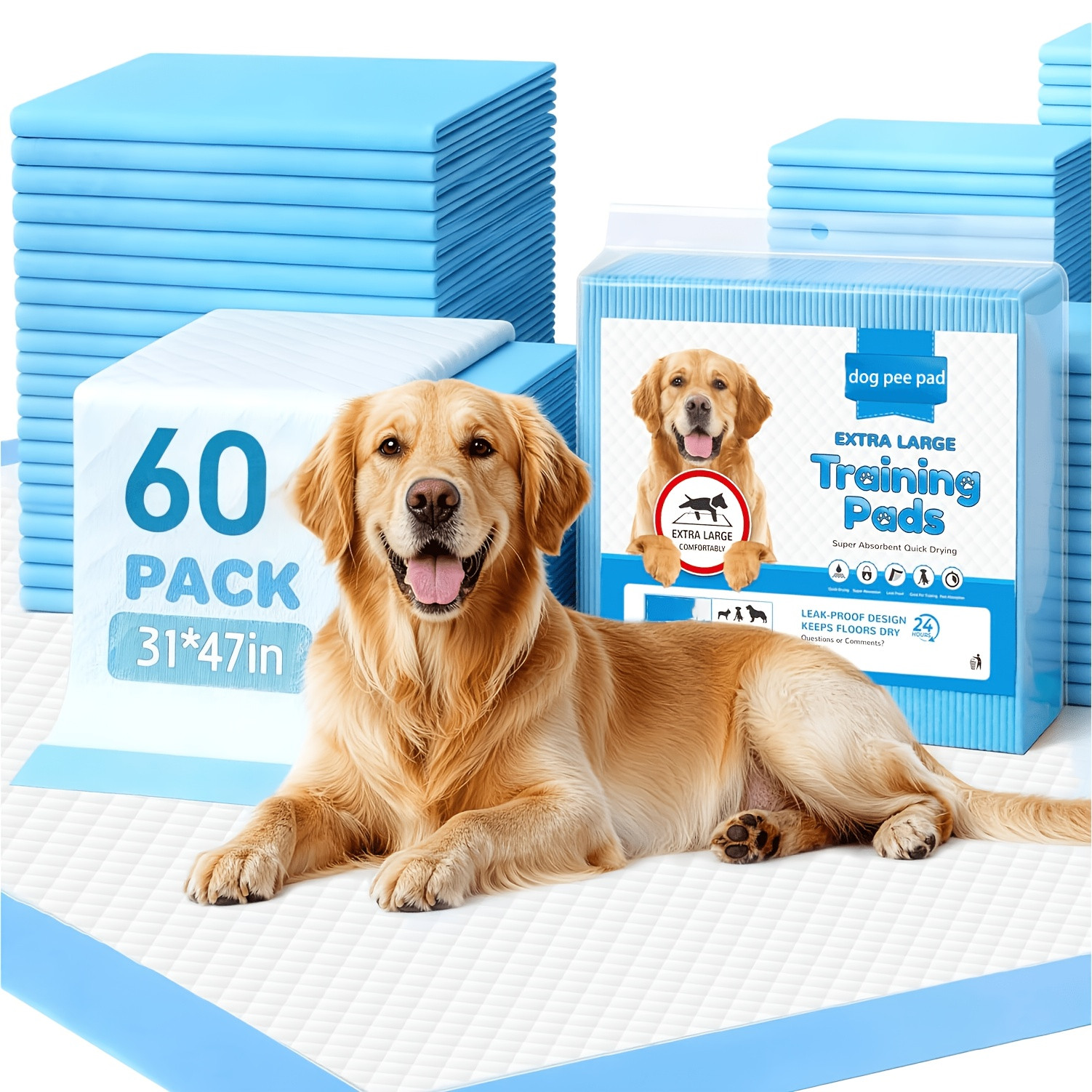 60PCS Extra Large Size 31*47IN Disposable Pet Pads, Training Pads, Waterproof Pa