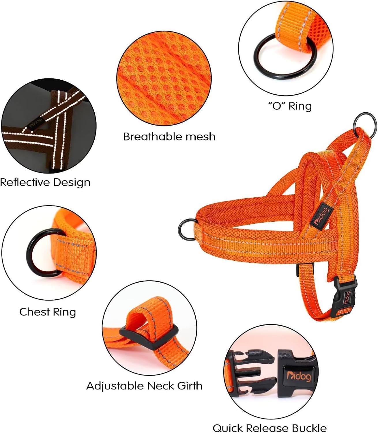 Didog Reflective Soft Flannel Padded Dog Harness Orange Size XS 15-18″ Chest