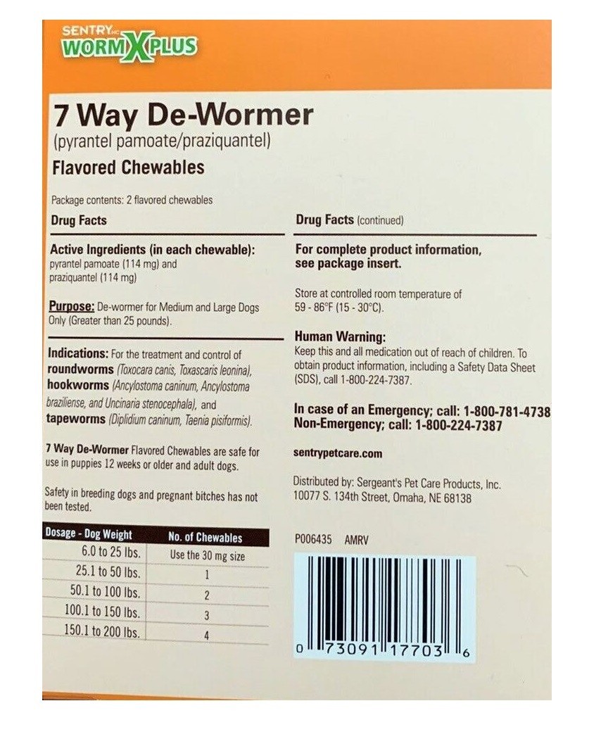 SENTRY Pet Care 7 Way De-Wormer for Medium & Large Dogs, 2 Count