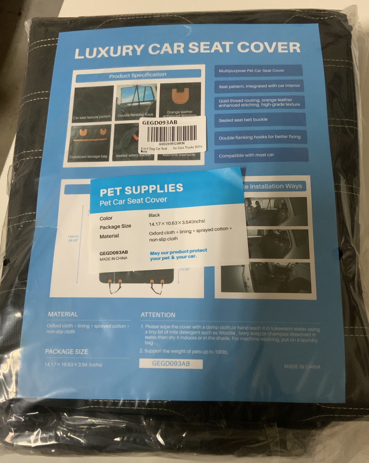 🔰 OKMEE 4in1 LUXURY PET CAR SEAT COVER, BLACK 🆕 as shown
