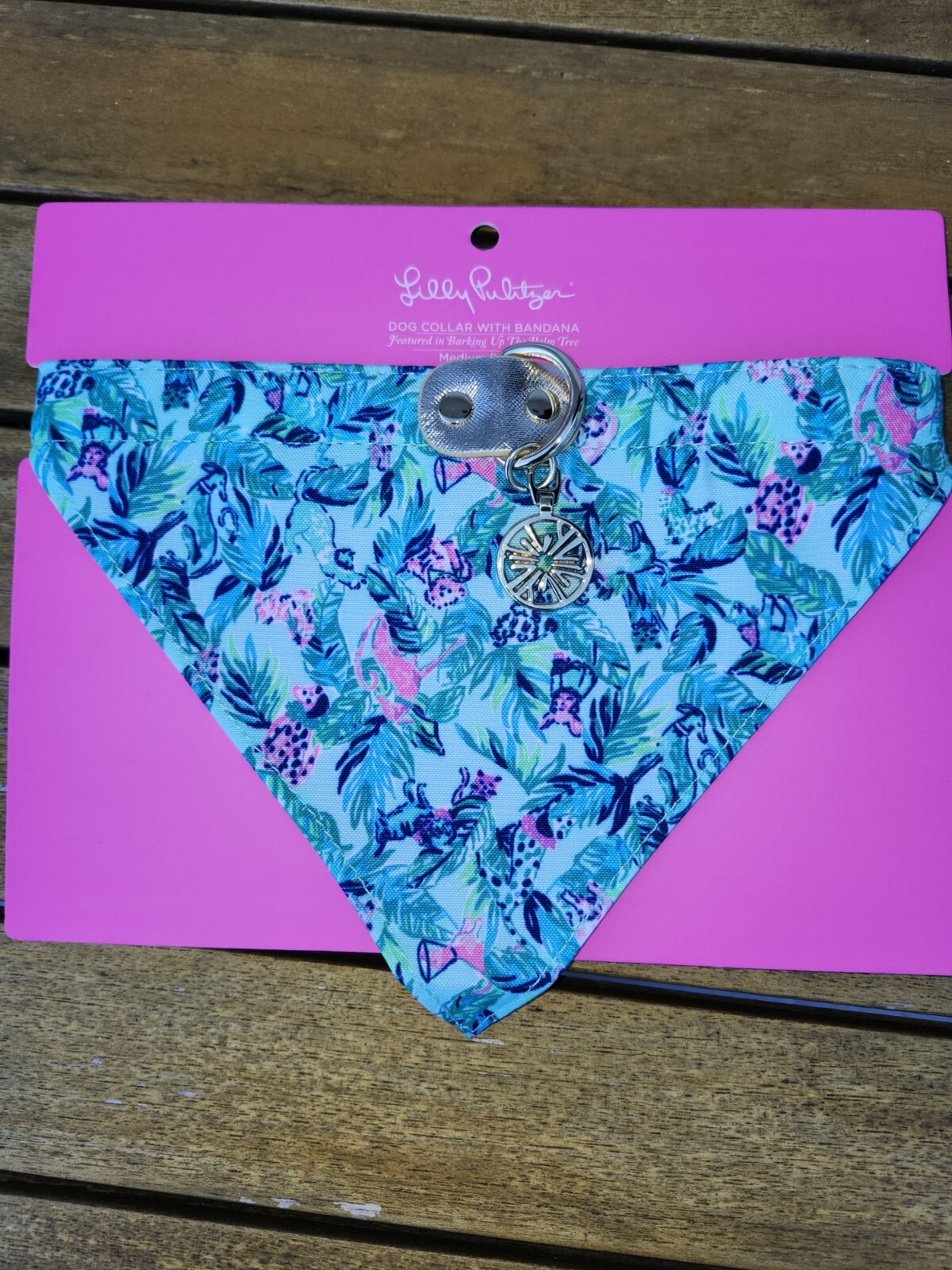 NEW Lilly Pulitzer M/L Dog Collar with Bandana in Barking Up the Palm Tree NWT