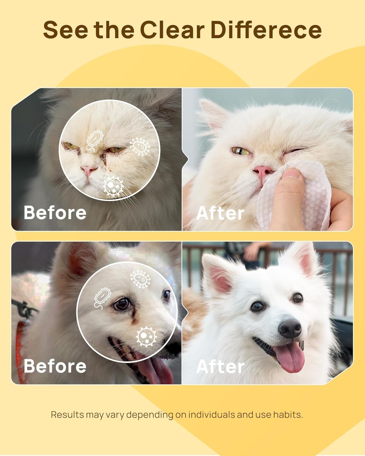 Eyes Wipes for Dogs & Cats, Vet-Recommended Dog Eye Infection Treatment, Gently