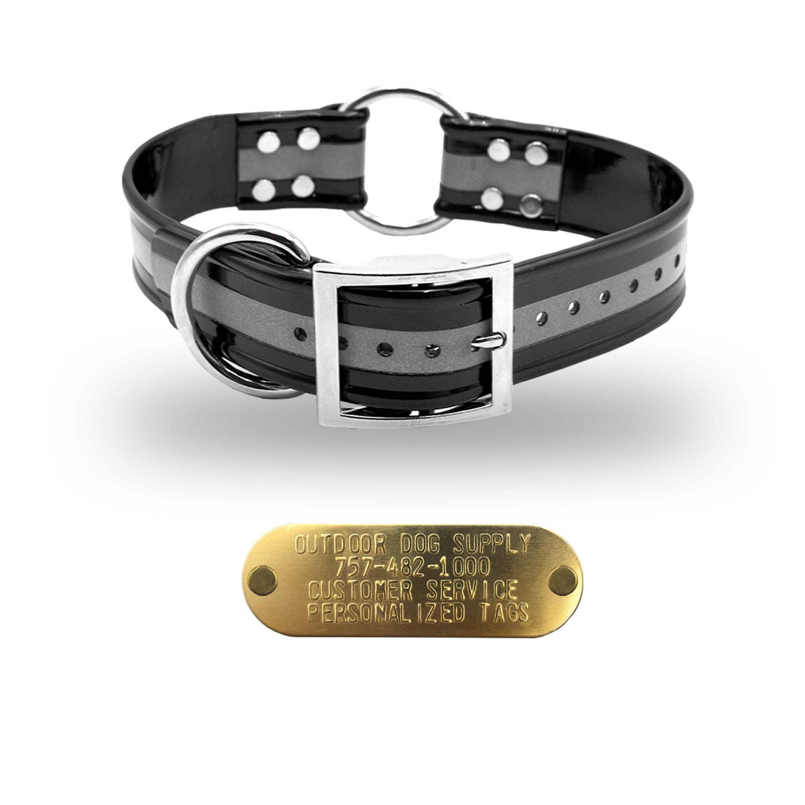 21″ Hunting Dog Name Collar Strap Heavy Duty Center Ring 1 1/2″ Wide Reflective