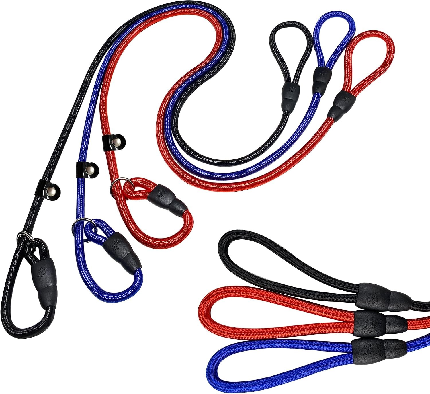 Upgraded Dog Slip Lead (3-Pack) Adjustable Nylon Lead for Dogs (Red/Black/Blue),