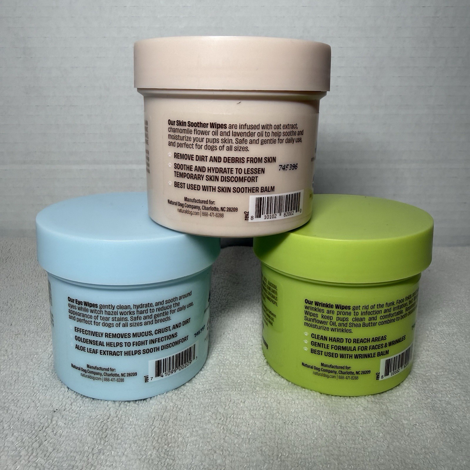 Natural Dog Company Skin Soother, Wrinkle, Eye Wipes, 50 Count Ea Set Of 3