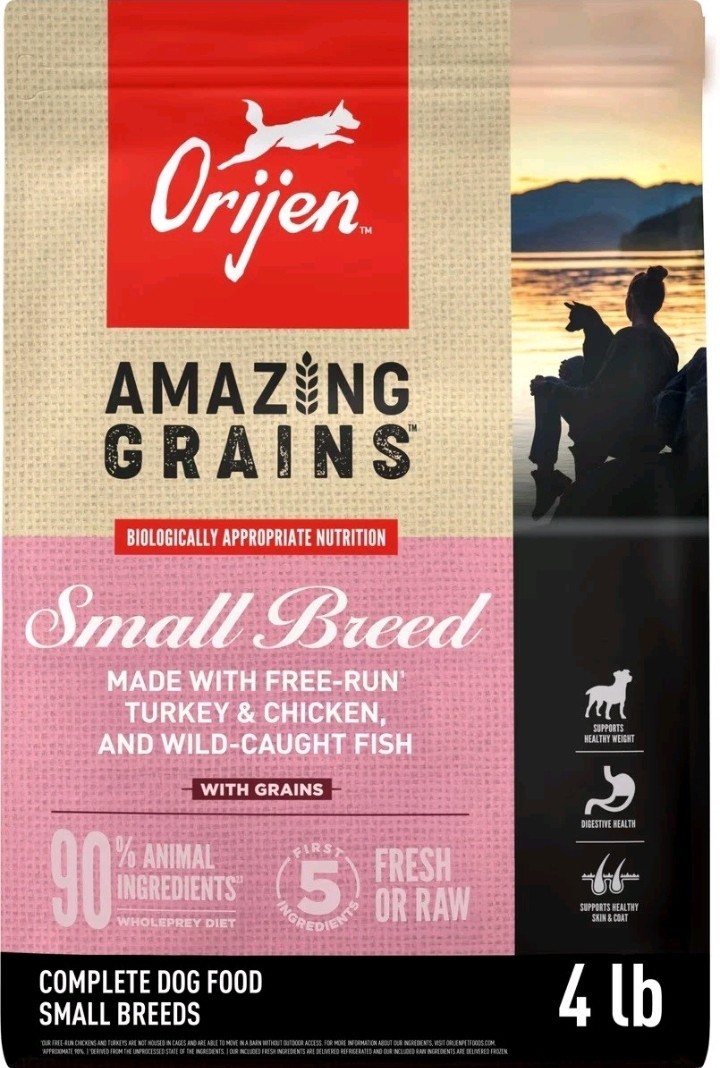 ORIJEN Amazing Grains High Protein Dry Dog Food Small Breed Recipe 4Lb Bag $33