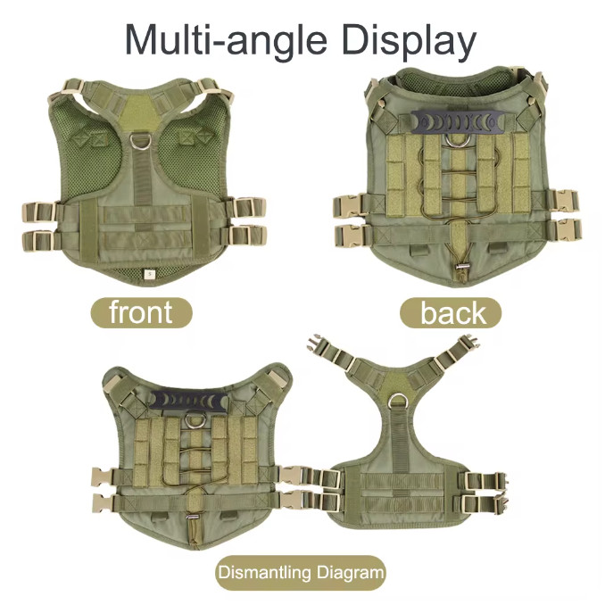 Military Tactical Dog Harness No-pull Heavy Duty MOLLE Training Service Dog Vest