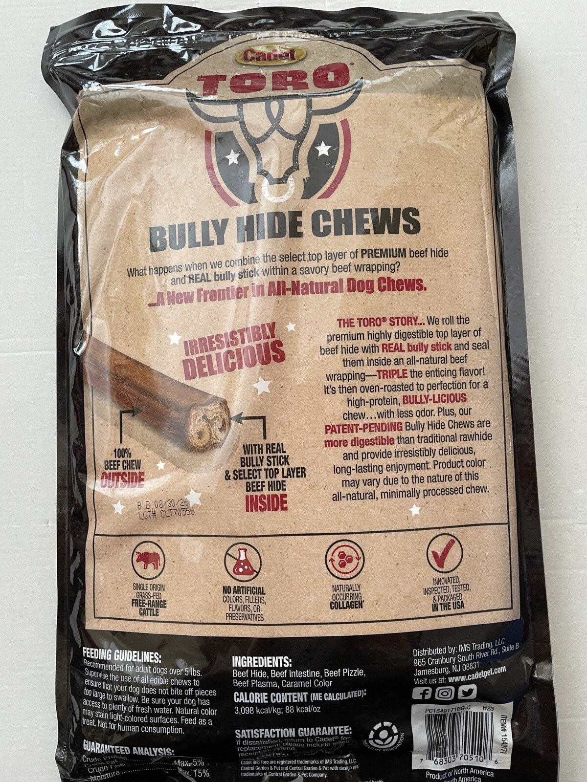 Cadet Toro Bully Hide Chews All-Natural Dog Chews, 12 Bully Sticks 1 pck