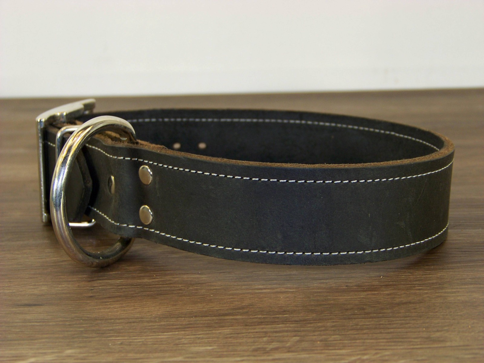 1 – 1/2 Inch-Wide Top Quality Leather Dog Collar W/ Stitching Made in USA