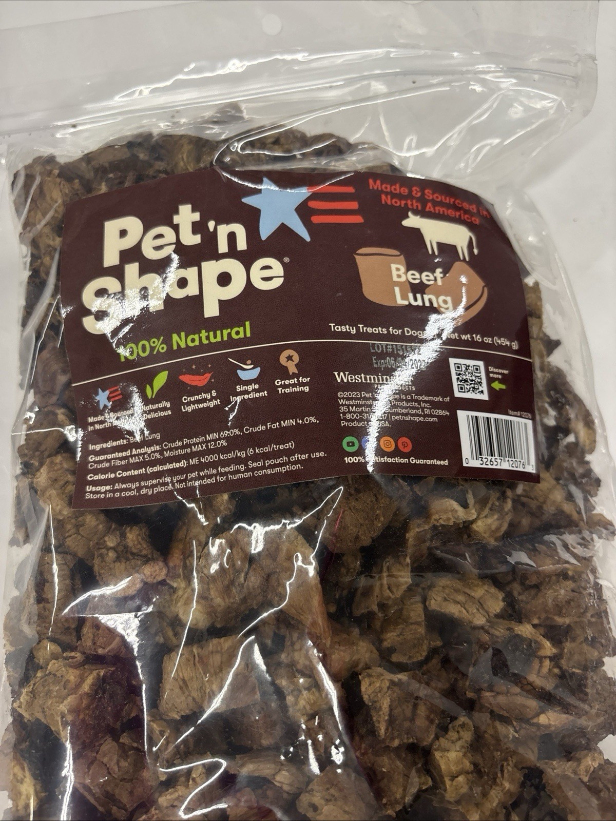 Pet ‘n Shape Beef Lung Bites All-Natural Dog Treats 16 oz Resealable Bag