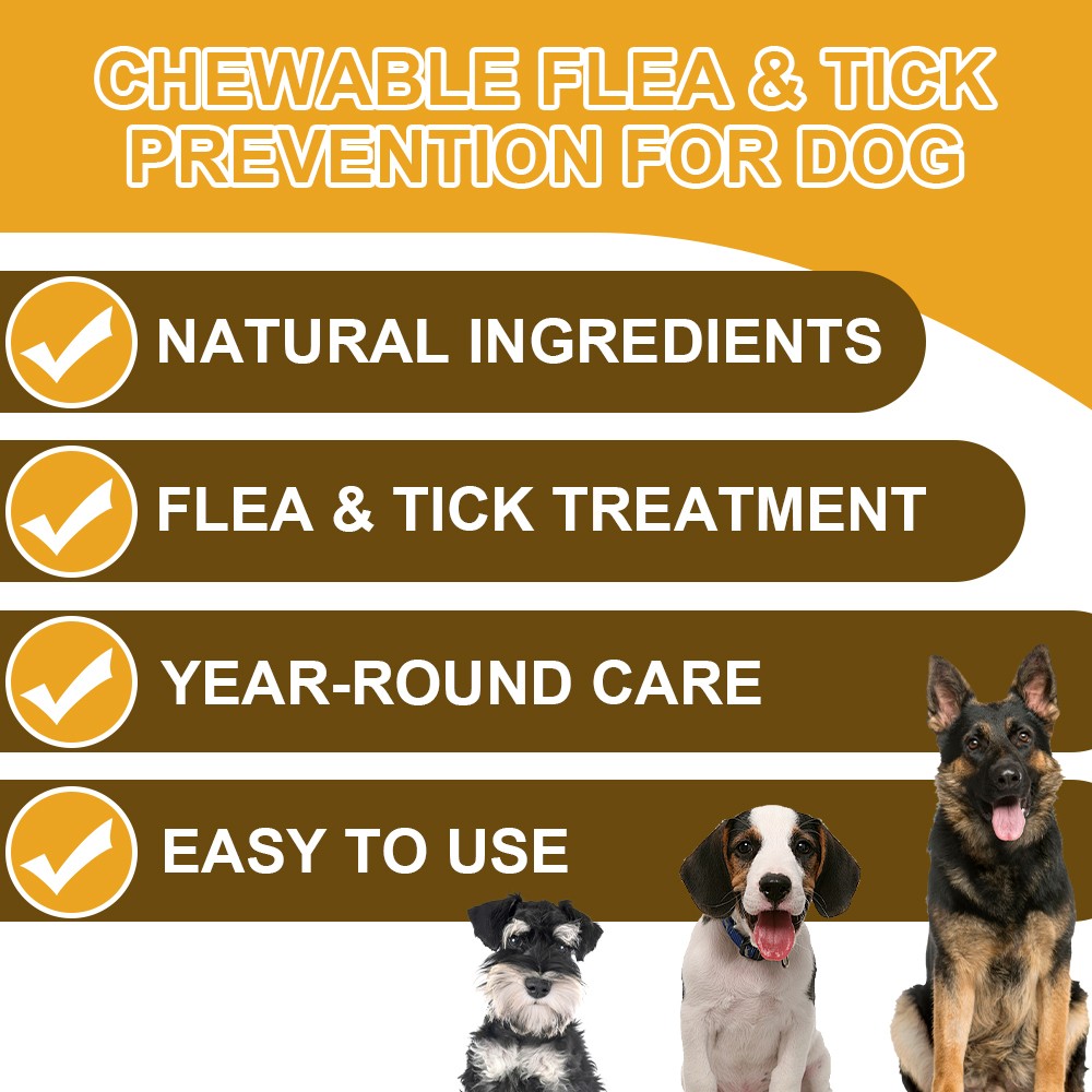 Natural Flea & Tick Prevention Chewable Tablets for Dogs,150 Chews Bacon Flavor