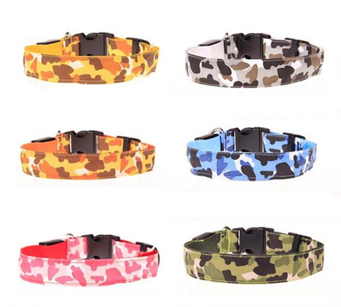 USB RECHARGEABLE LED CAMO COLLAR Camouflage Pet Dog Glow Flashing Light Safety