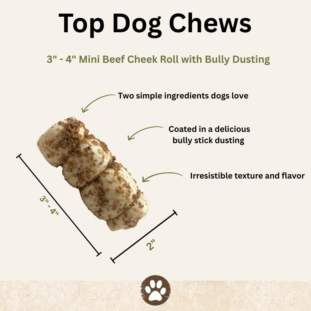 – 3” Mini Cheek Rolls with Bully Dust Sprinkles, 10 Pack, Long Lasting Dog Bo…