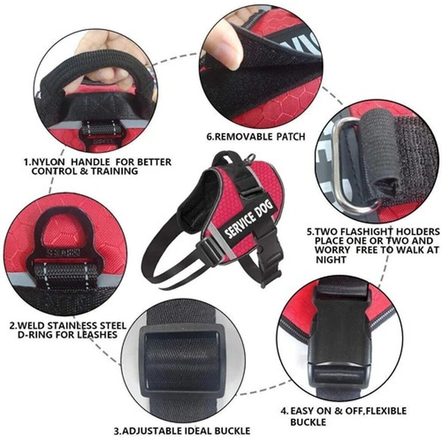 Reflective Service Dog Vest Harness, Woven Nylon with Adjustable Straps XS-XXL