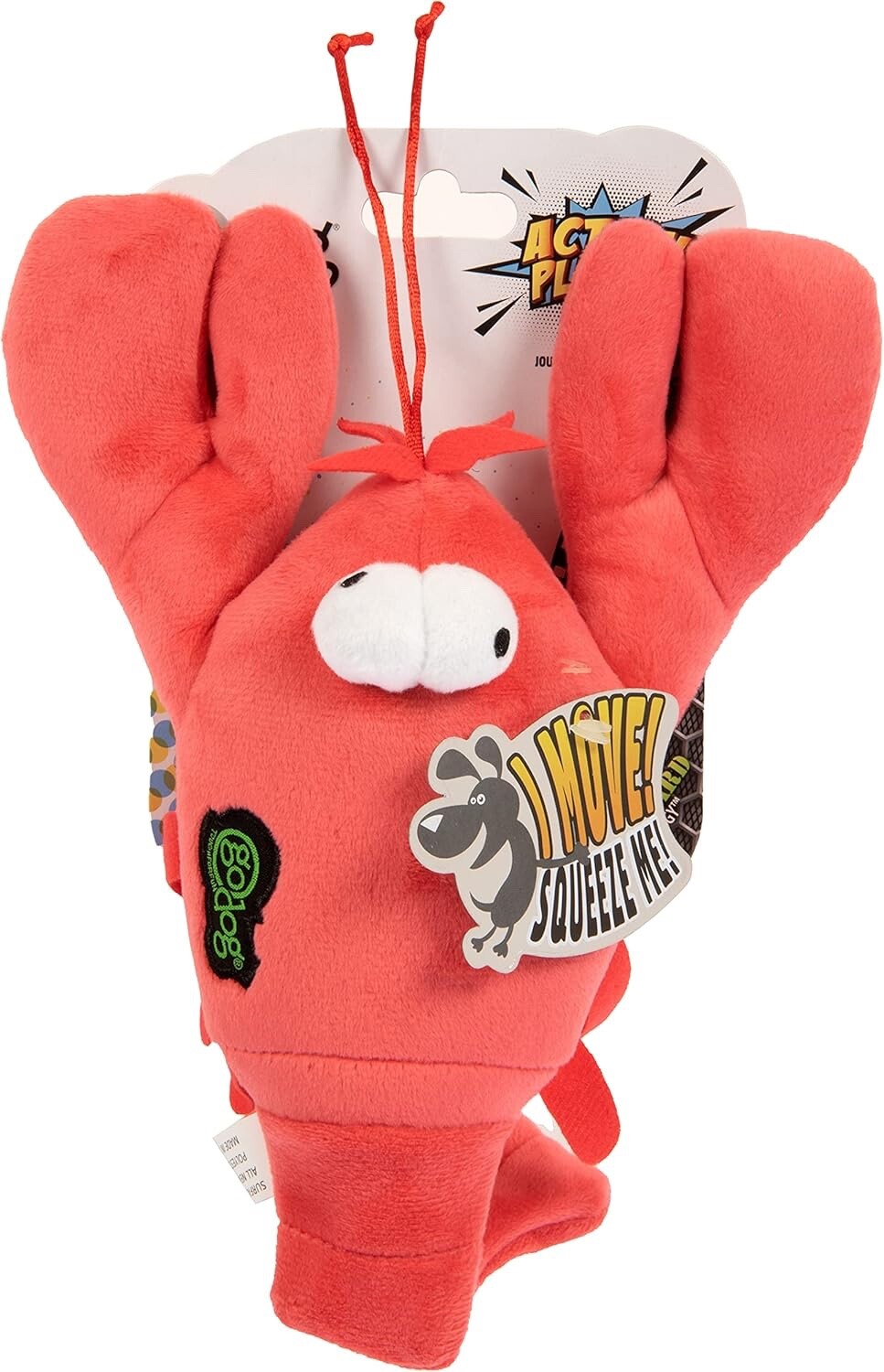 goDog Action Plush Lobster Animated Squeaky Dog Toy, Chew Guard Technology – Red