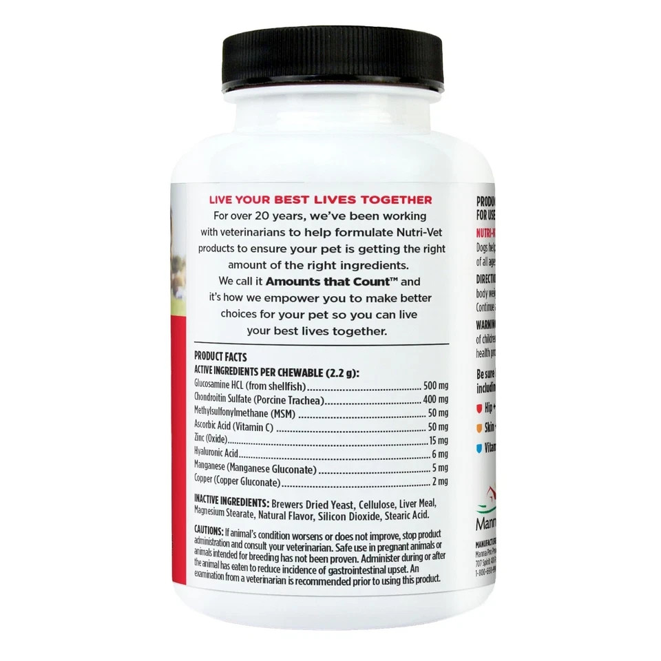 Nutri-Vet Advanced Hip & Joint Dog Supplement 500mg Glucosamine 300 Tablets NEW