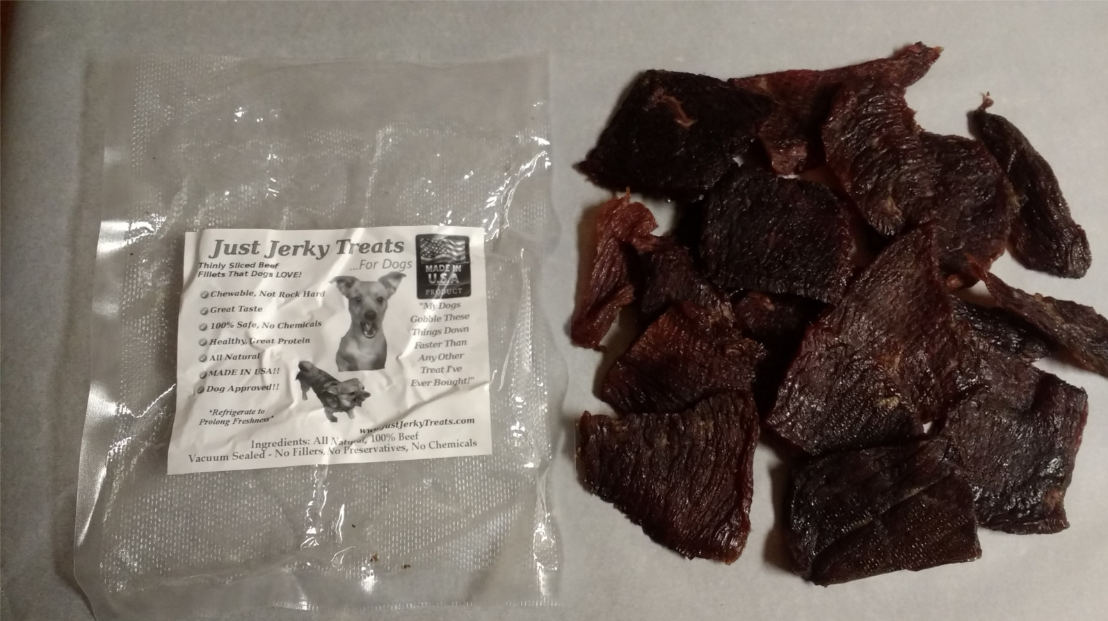 Natural Beef Jerky Dog Treats – 100% Beef, Made In USA, No Chemicals Or Fillers!
