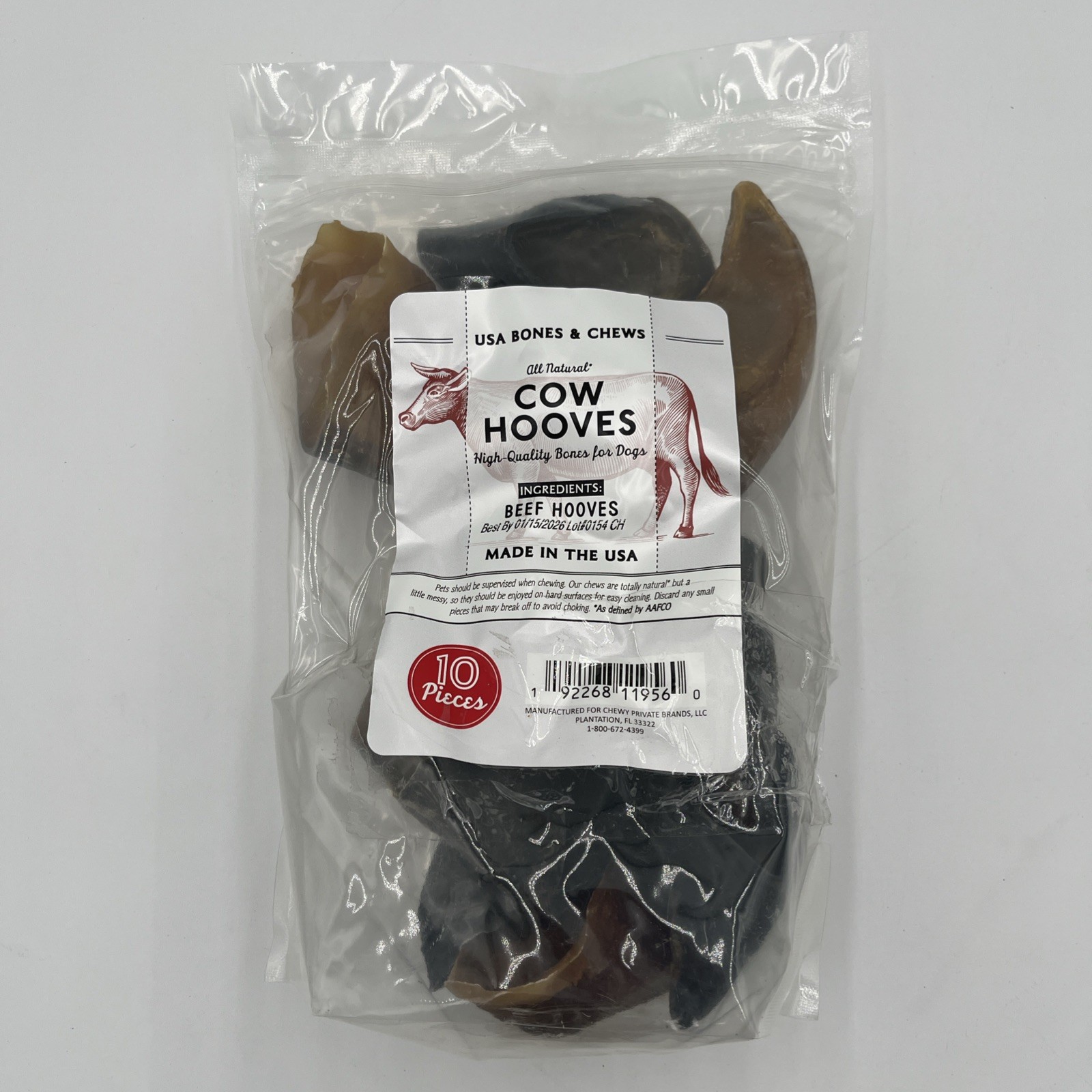 NEW!! Bones & Chews Dog Treat 10ct All Natural Cow Beef Hooves – Made In The USA