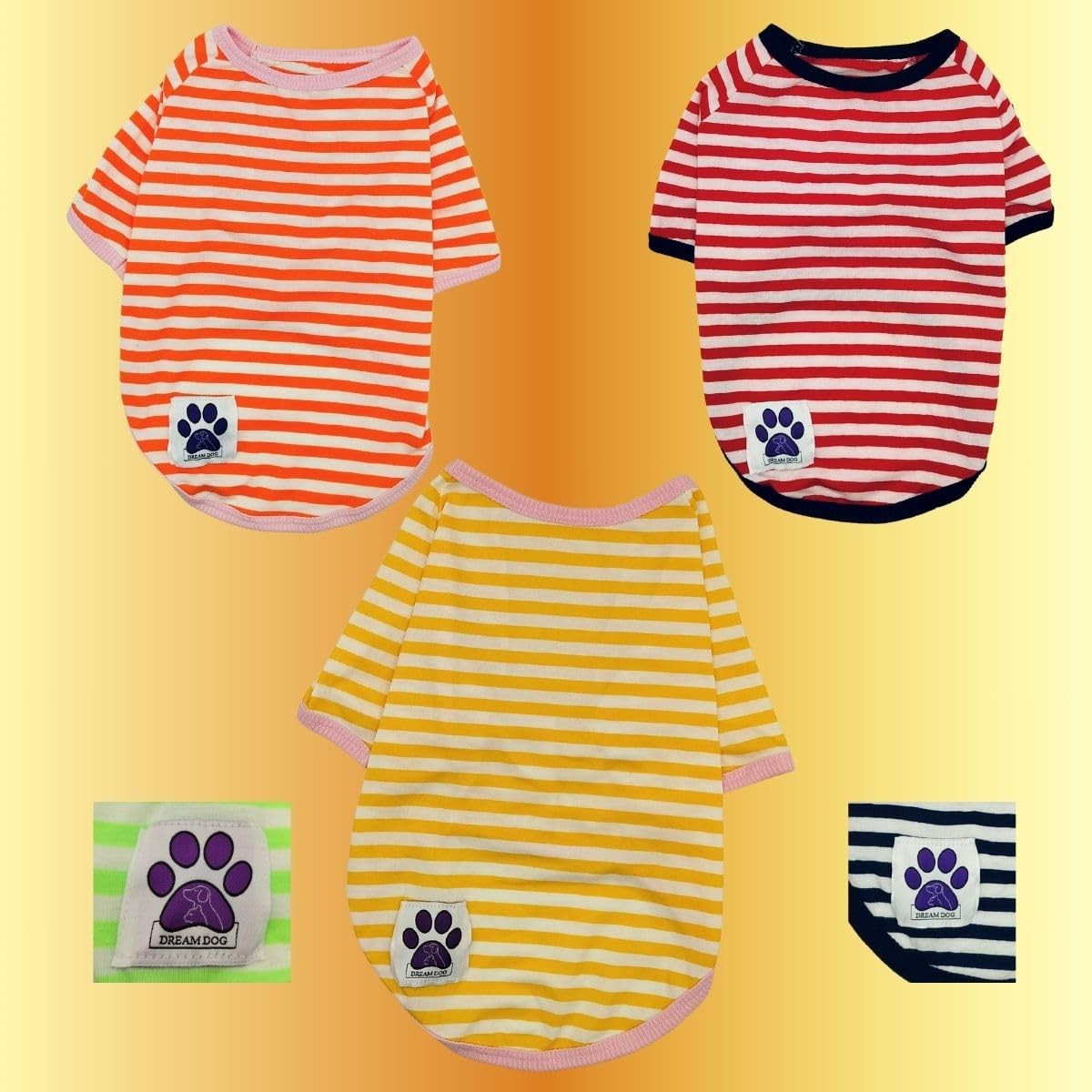 Dream Dog Small Breeds – Luxury Dog Summer Casual Striped Shirt T-Shirt Outfit,