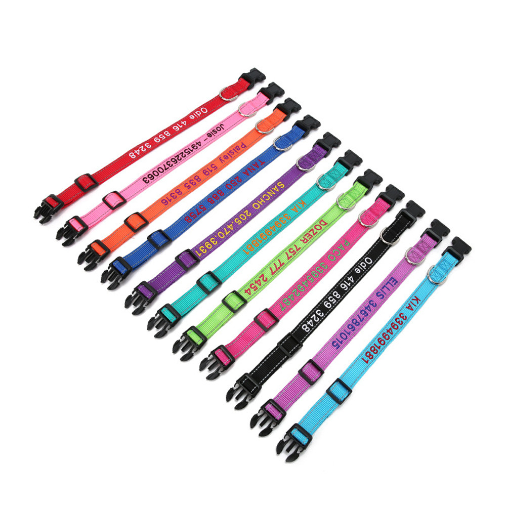 Personalized Dog Collar – Embroidered Reflective Nylon with ID, Name & Phone US