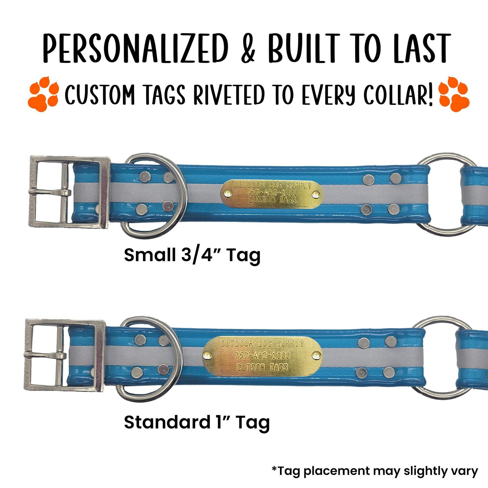 21″ Hunting Dog Name Collar Strap Heavy Duty Center Ring 1 1/2″ Wide Reflective