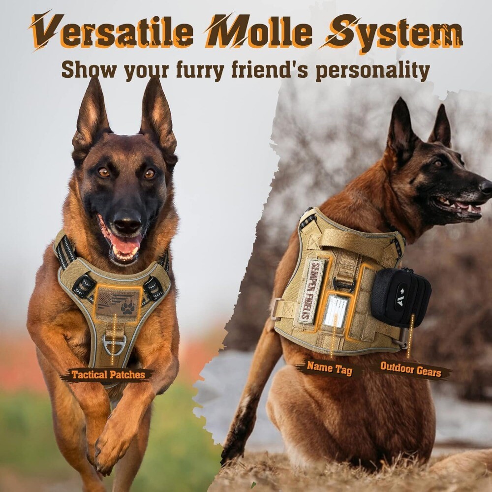 rabbitgoo Military Tactical No Pull Dog Harness with Handle Adjustable Training
