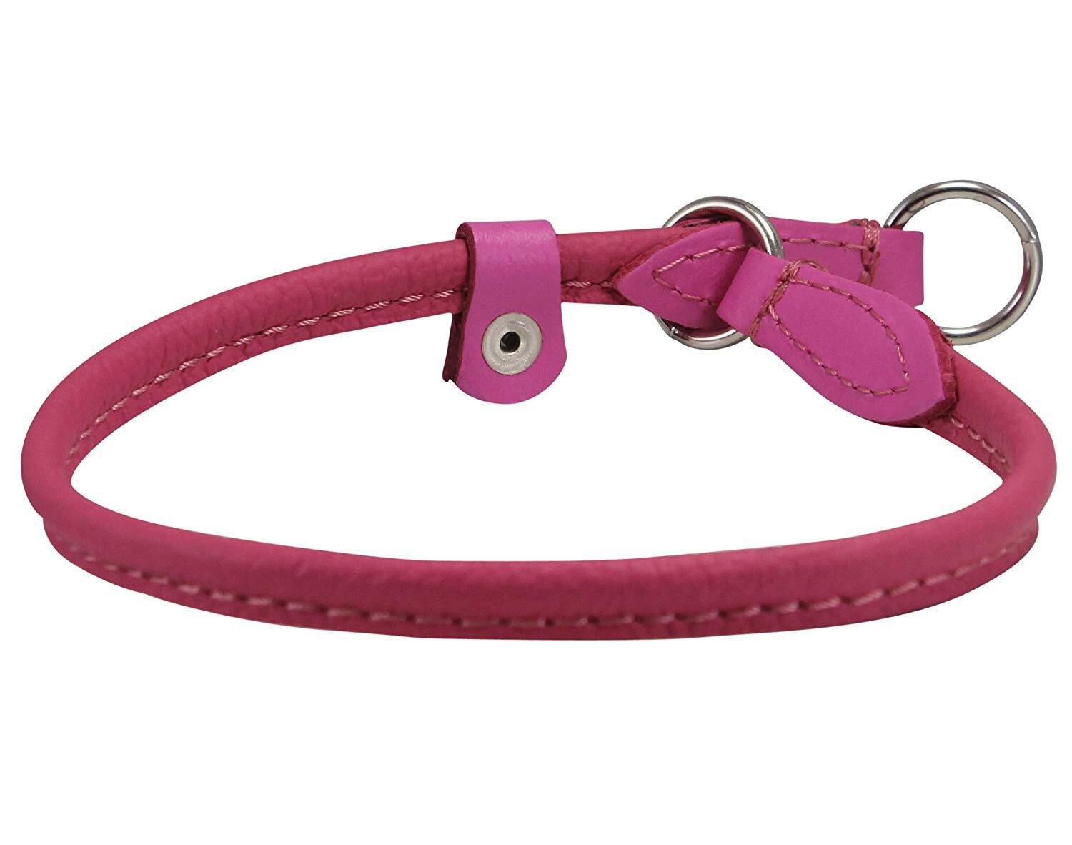 Genuine Rolled Leather Choke Dog Collar Pink Shih Tzu Australian Shepherd Yorkie