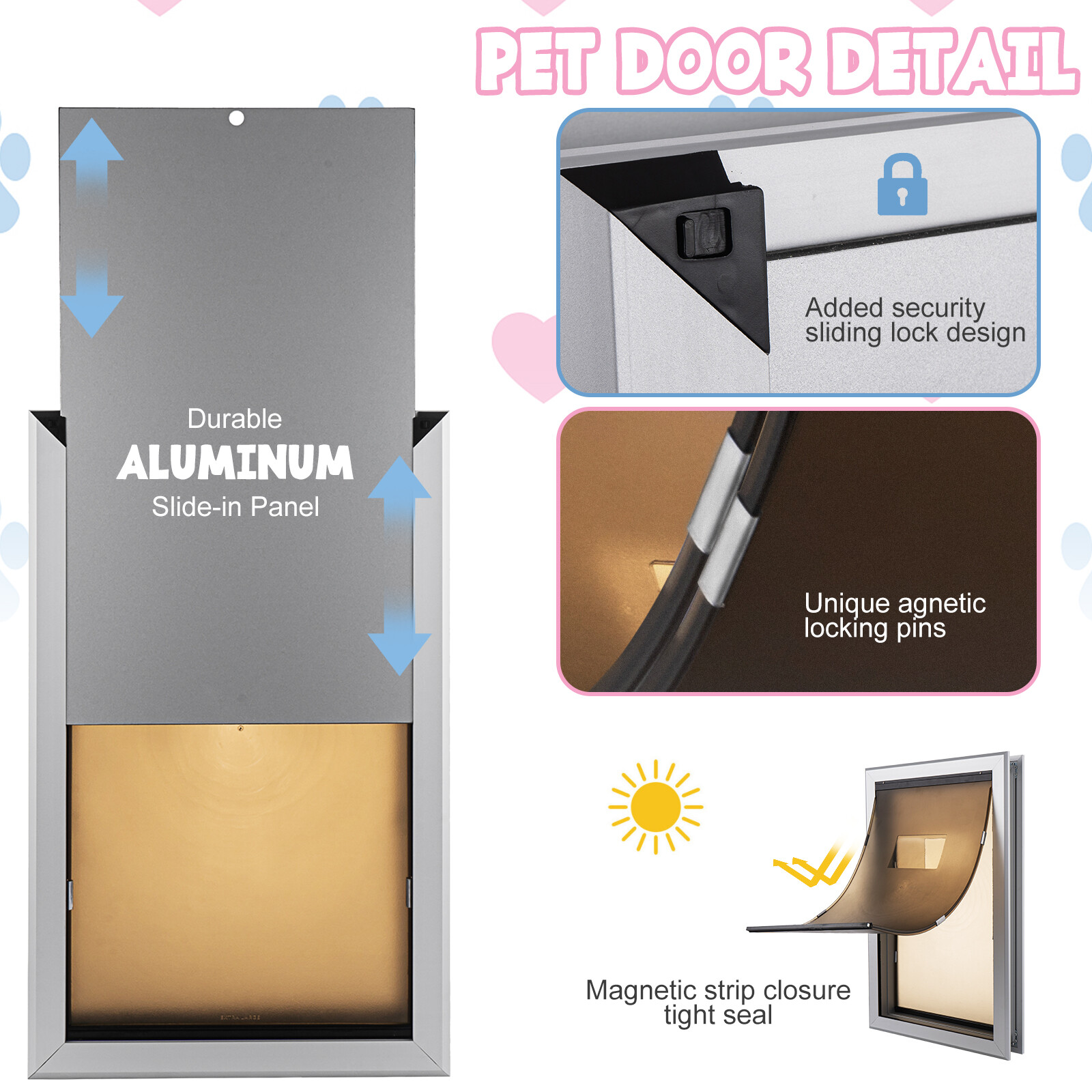 28X18 Extra Large Aluminum Pet Dog Door Magnetic Lockable Flap Screen Gate Frame